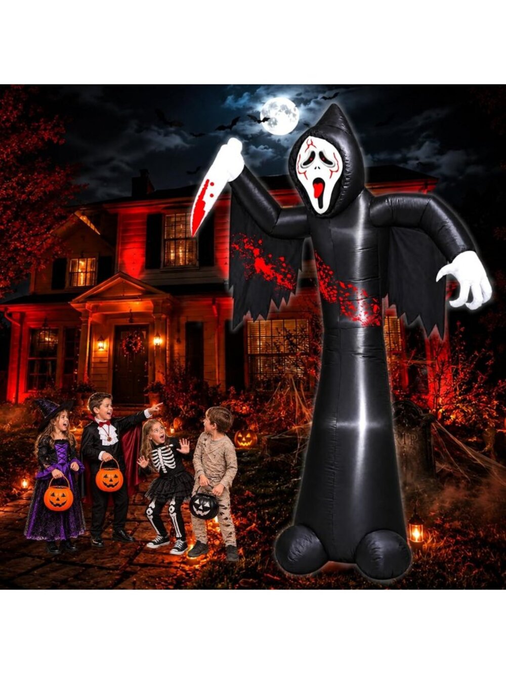 12FT Inflatable Grim Reaper Halloween Decor, LED Lights, Spooky Yard Party